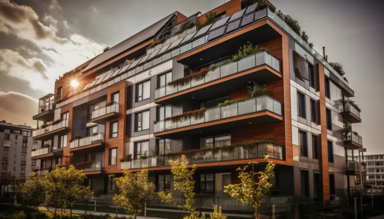 Immeuble avec des balcons décorés de plantes vertes de nos métiers.